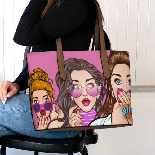 Printed Vegan Leather Tote - Pop Art WTF