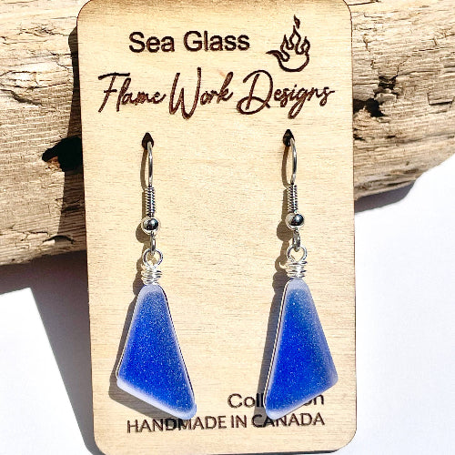 Sea Glass Dangle Earrings - Cobalt Blue