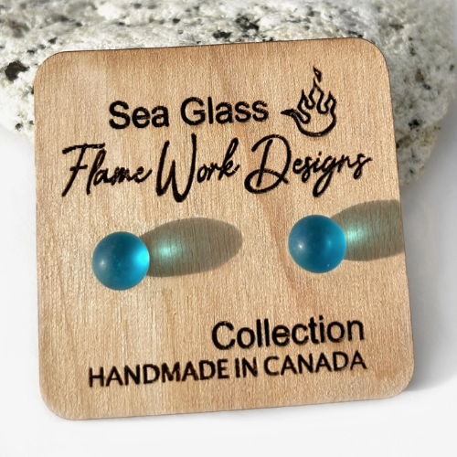 Sea Glass Studs - Aqua
