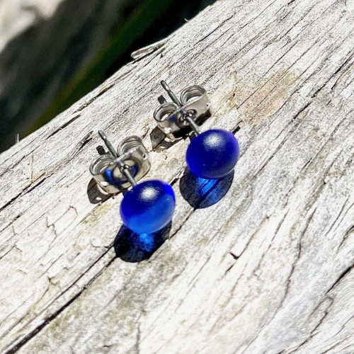 Sea Glass Studs - Cobalt