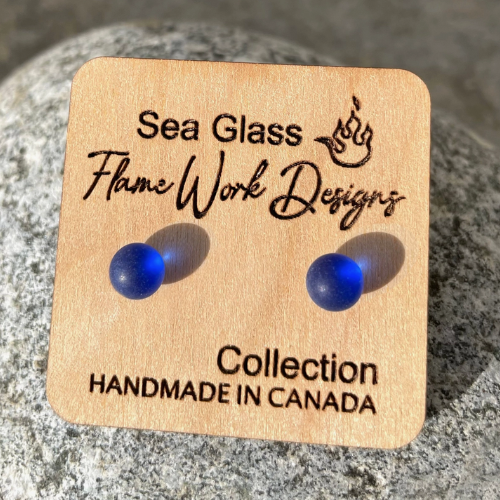 Sea Glass Studs - Cobalt