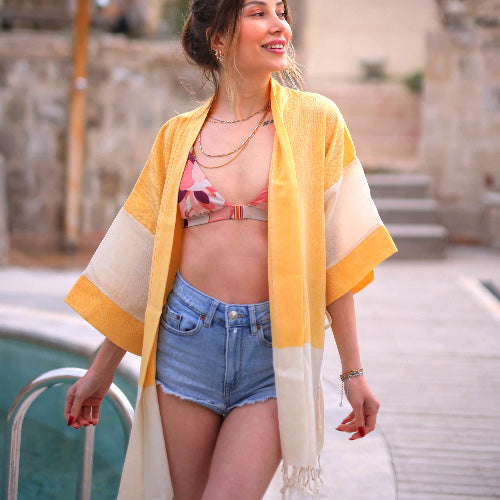 Beach Striped Cover Up - Yellow