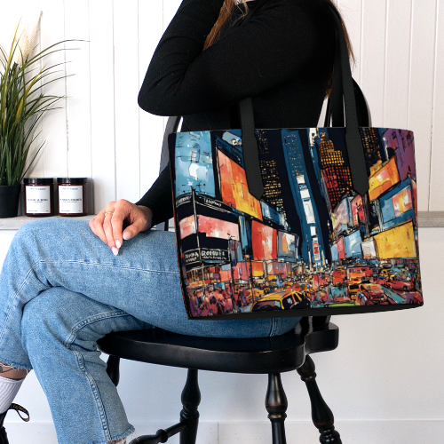 Printed Vegan Leather Tote - Times Sq NYC (Landmark Collection)
