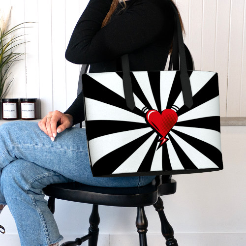 Printed Vegan Leather Tote - Pop Heart