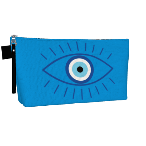 Canvas Makeup Bag - Blue w/ Evil Eye