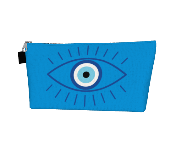 Canvas Makeup Bag - Blue w/ Evil Eye