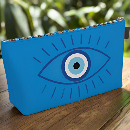 Canvas Makeup Bag - Blue w/ Evil Eye