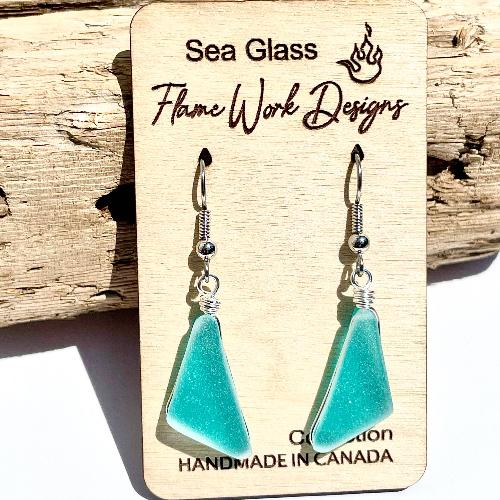 Sea Glass Dangle Earrings - Aqua