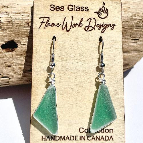 Sea Glass Dangle Earrings - Sea Foam Green