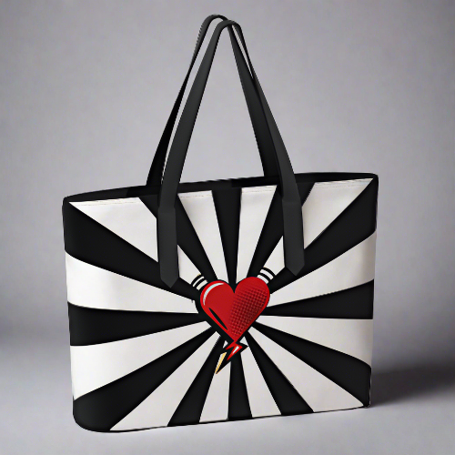 Printed Vegan Leather Tote - Pop Heart