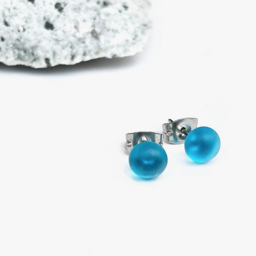 Sea Glass Studs - Aqua