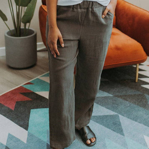 Pocketed Linen Pant in Charcoal