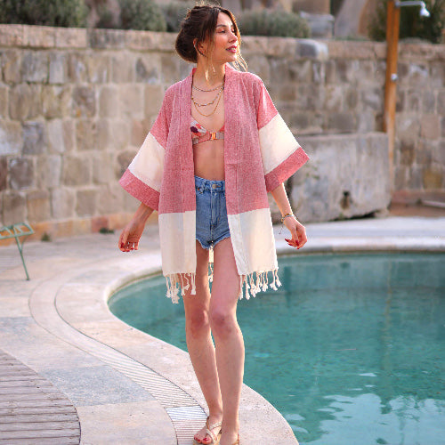 Beach Striped Cover Up - Pink