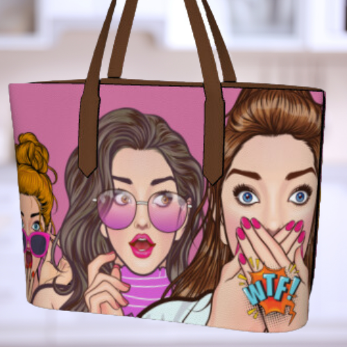 Printed Vegan Leather Tote - Pop Art WTF