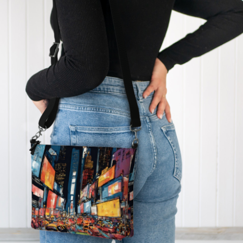 Printed Vegan Leather Crossbody - Times Square NYC (Landmark Collection)